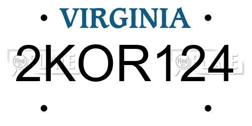 2KOR124 Virginia License Plate