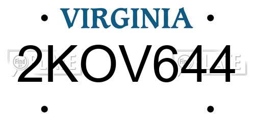 2KOV644 Virginia License Plate
