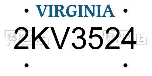 2KV3524 Virginia License Plate