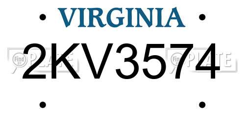 2KV3574 Virginia License Plate