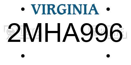 2MHA996 Virginia License Plate