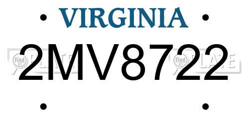 2MV8722 Virginia License Plate