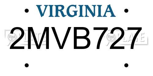 2MVB727 Virginia License Plate