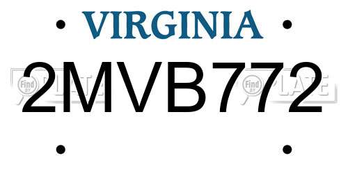 2MVB772 Virginia License Plate