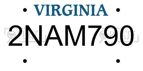 2NAM790 Virginia License Plate