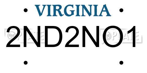 2ND2NO1 Virginia License Plate