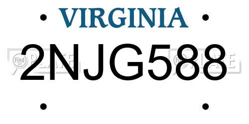 2NJG588 Virginia License Plate