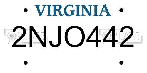 2NJO442 Virginia License Plate