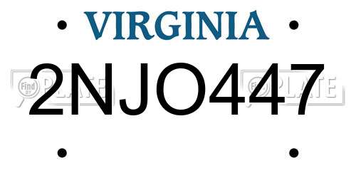 2NJO447 Virginia License Plate