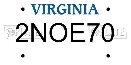 2NOE70 Virginia License Plate