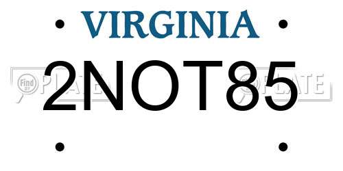 2NOT85 Virginia License Plate