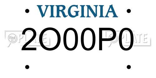 2O00P0 Virginia License Plate