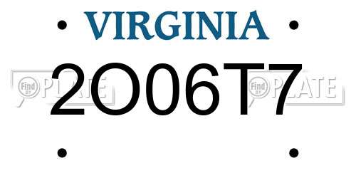 2O06T7 Virginia License Plate