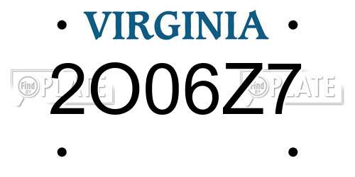 2O06Z7 Virginia License Plate