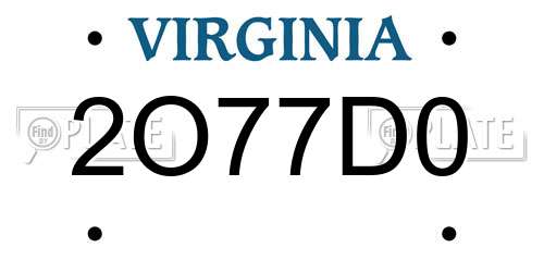 2O77D0 Virginia License Plate