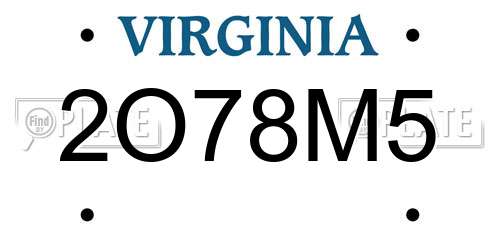 2O78M5 Virginia License Plate