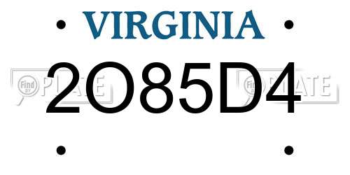 2O85D4 Virginia License Plate