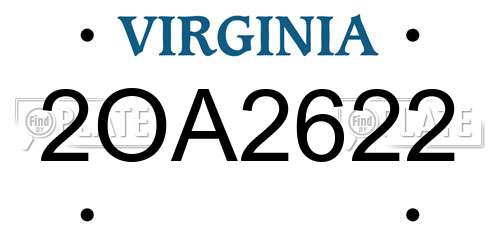 2OA2622 Virginia License Plate