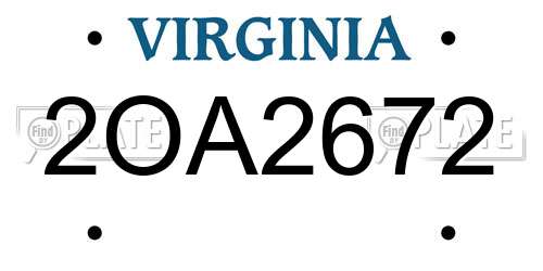 2OA2672 Virginia License Plate