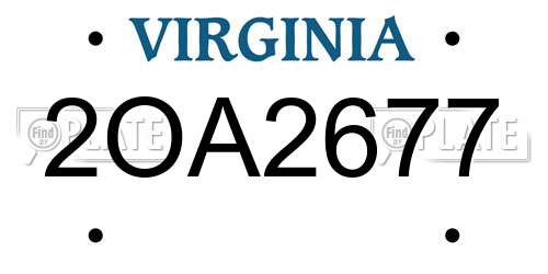 2OA2677 Virginia License Plate