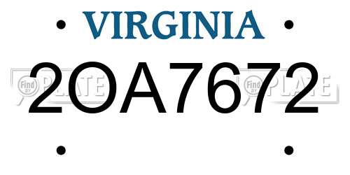 2OA7672 Virginia License Plate