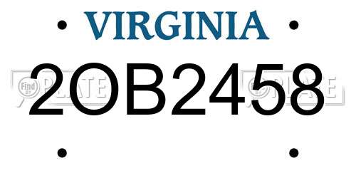 2OB2458 Virginia License Plate