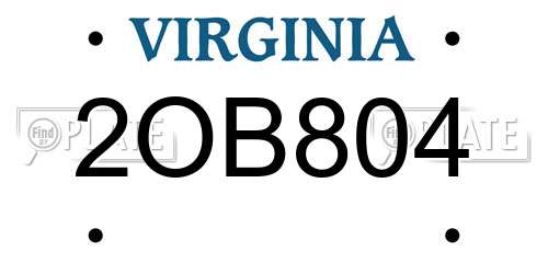 2OB804 Virginia License Plate