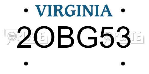 2OBG53 Virginia License Plate