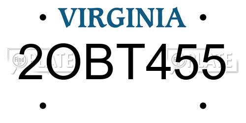 2OBT455 Virginia License Plate