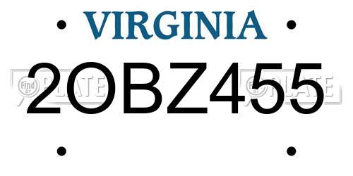 2OBZ455 Virginia License Plate