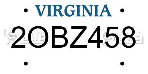 2OBZ458 Virginia License Plate