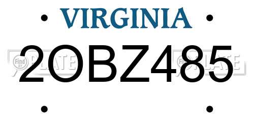 2OBZ485 Virginia License Plate