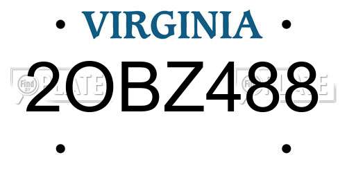2OBZ488 Virginia License Plate