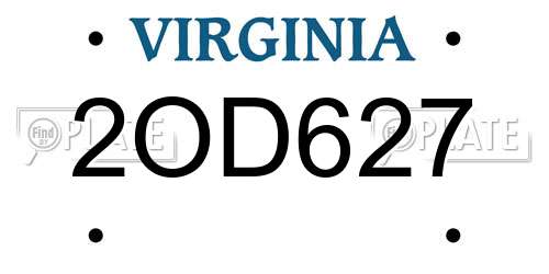 2OD627 Virginia License Plate