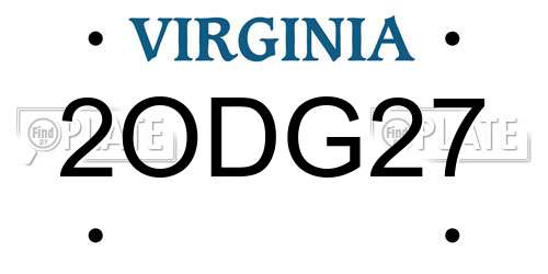 2ODG27 Virginia License Plate