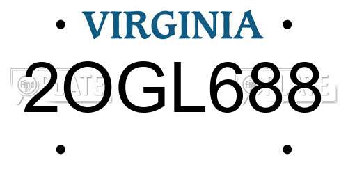 2OGL688 Virginia License Plate