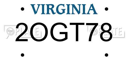 2OGT78 Virginia License Plate