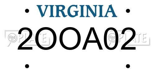 2OOA02 Virginia License Plate