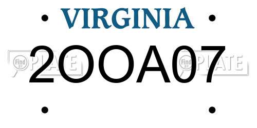 2OOA07 Virginia License Plate