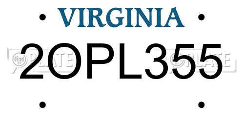 2OPL355 Virginia License Plate