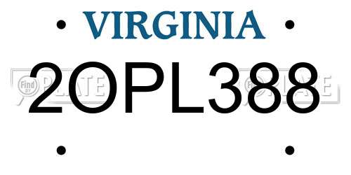 2OPL388 Virginia License Plate