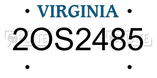 2OS2485 Virginia License Plate