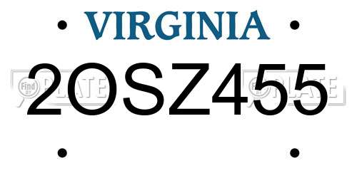 2OSZ455 Virginia License Plate
