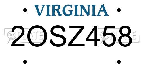 2OSZ458 Virginia License Plate