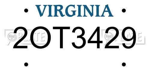 2OT3429 Virginia License Plate