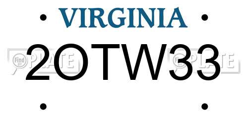 2OTW33 Virginia License Plate
