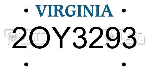 2OY3293 Virginia License Plate