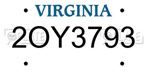 2OY3793 Virginia License Plate