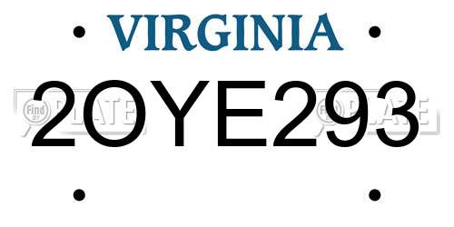 2OYE293 Virginia License Plate