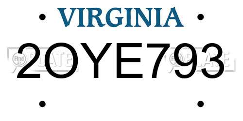2OYE793 Virginia License Plate